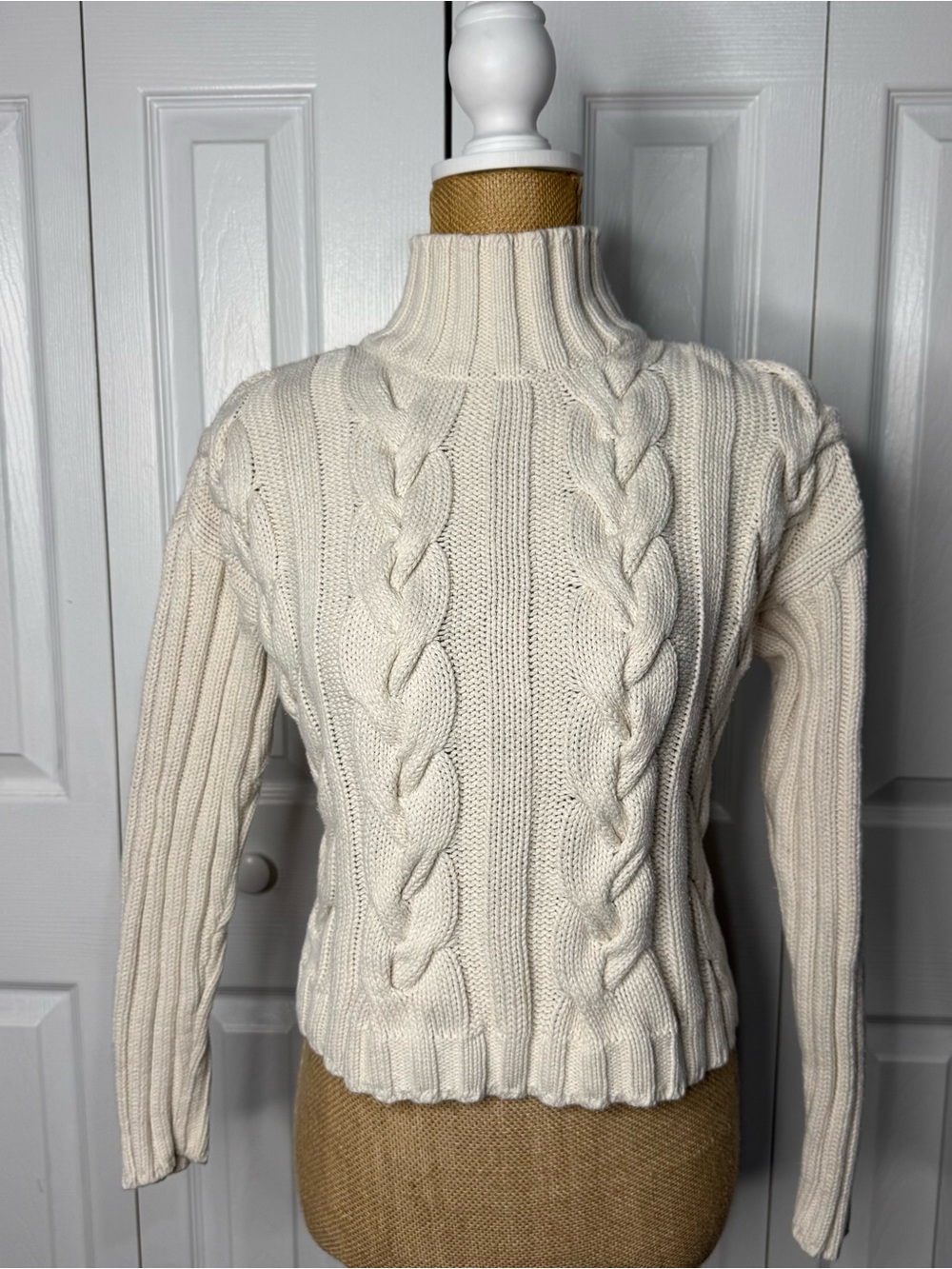 Moda International Cream Cable Turtleneck Sweater